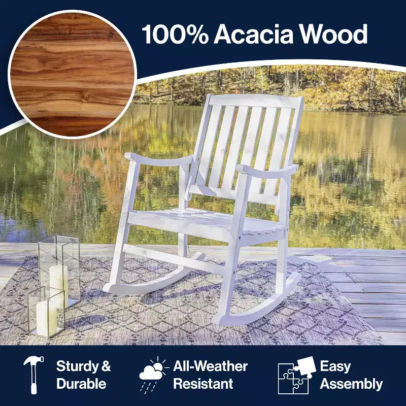 Fauteuil à bascule d'extérieur en bois d'acacia avec dossier à lattes Penny Classic - JONATHAN Y