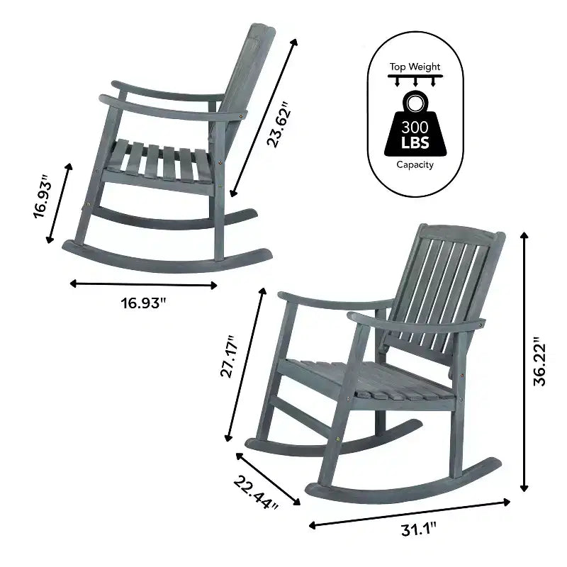 Fauteuil à bascule d'extérieur en bois d'acacia avec dossier à lattes Penny Classic - JONATHAN Y