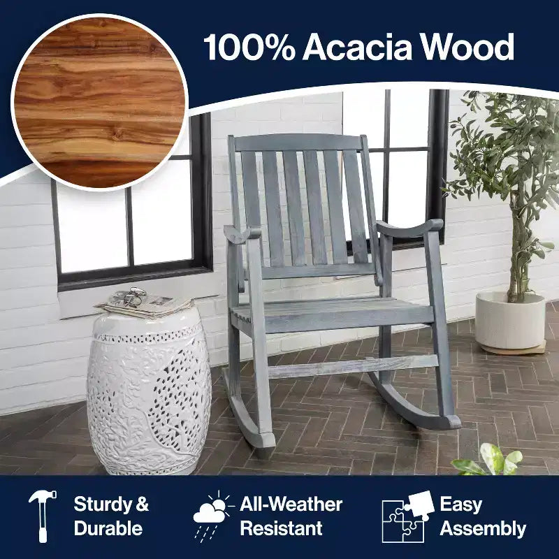 Fauteuil à bascule d'extérieur en bois d'acacia avec dossier à lattes Penny Classic - JONATHAN Y