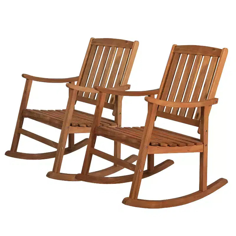 Perry Classic Slat-Back Acacia Wood Patio Outdoor Rocking Chair (Set of 2) - JONATHAN Y