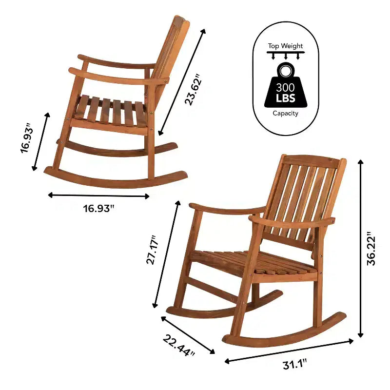 Paire de chaises à bascule d'extérieur Perry Classic en bois d'acacia avec dossier à lattes - JONATHAN Y