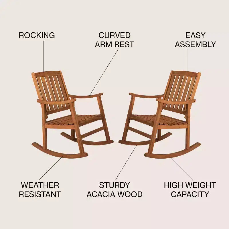 Paire de chaises à bascule d'extérieur Perry Classic en bois d'acacia avec dossier à lattes - JONATHAN Y