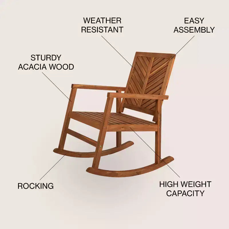 JONATHAN Y Chaise à Bascule d'Extérieur Moderne Chevron-Back en Bois d'Acacia 300 lbs