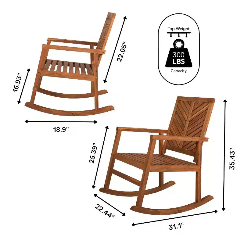 JONATHAN Y Chaise à Bascule d'Extérieur Moderne Chevron-Back en Bois d'Acacia 300 lbs