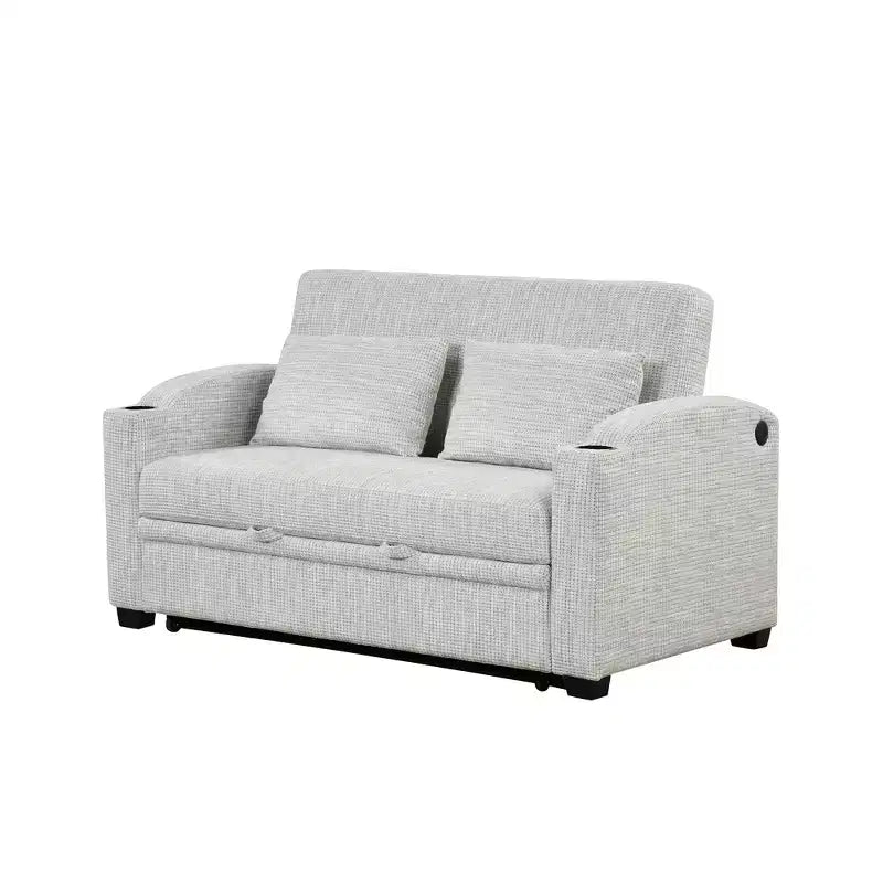 61.6 Canapé-lit convertible moderne en chenille avec ports USB, porte-gobelets et dossier réglable pour salon, appartement