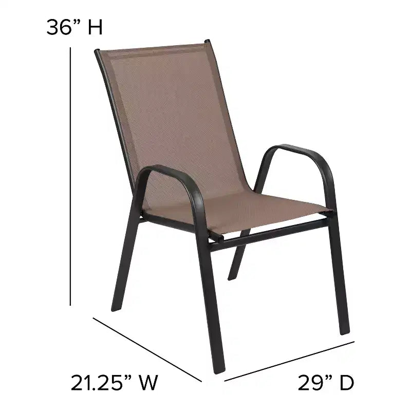 Ensemble de table de patio trois pièces Emma et Oliver avec table à cadre métallique carré avec plateau en verre trempé et deux chaises empilables Flex Comfort