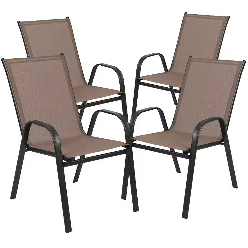 Ensemble de table de patio trois pièces Emma et Oliver avec table à cadre métallique carré avec plateau en verre trempé et deux chaises empilables Flex Comfort