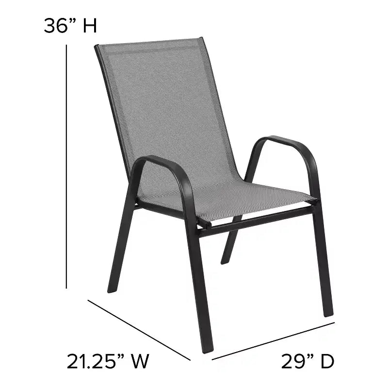 Ensemble de table de patio trois pièces Emma et Oliver avec table à cadre métallique carré avec plateau en verre trempé et deux chaises empilables Flex Comfort