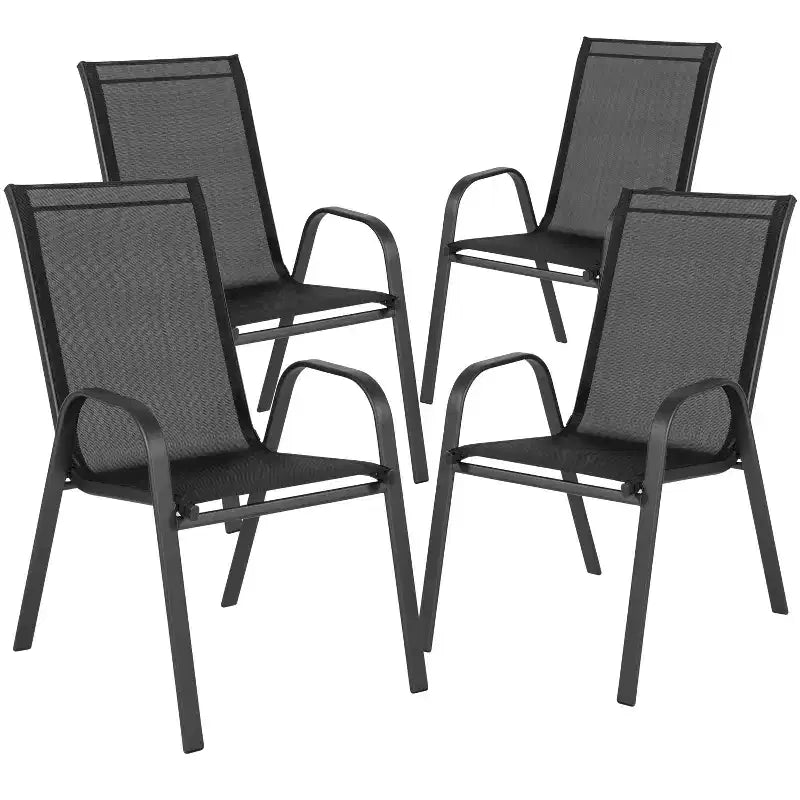 Ensemble de table de patio trois pièces Emma et Oliver avec table à cadre métallique carré avec plateau en verre trempé et deux chaises empilables Flex Comfort