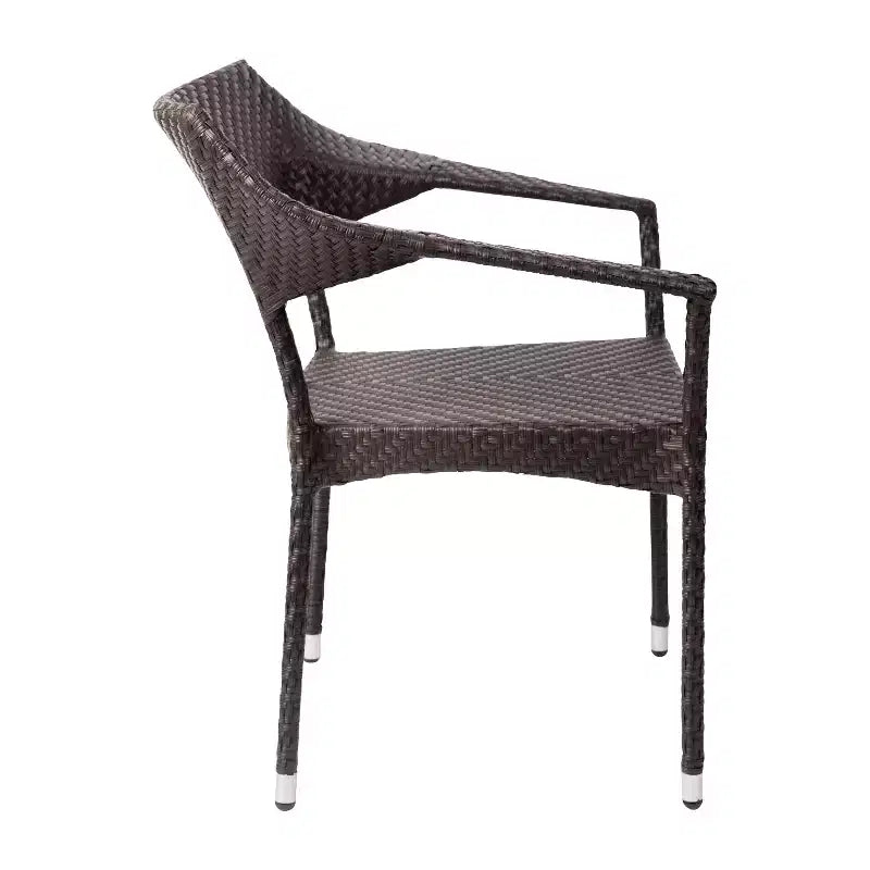 Chaises de salle à manger de patio modernes Emma et Oliver toutes saisons avec rotin PE résistant à la décoloration et aux intempéries et cadre en acier renforcé