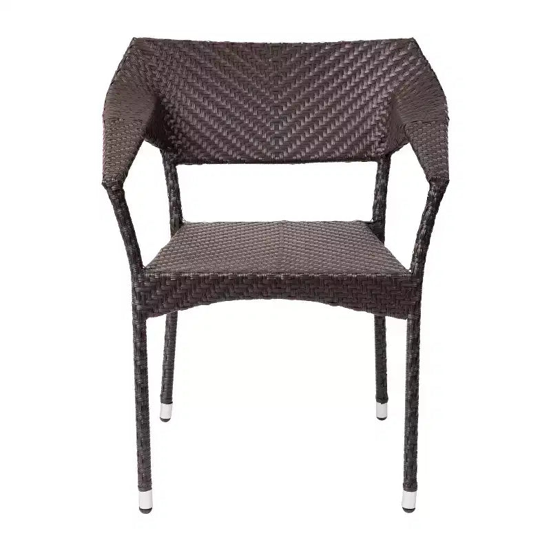 Chaises de salle à manger de patio modernes Emma et Oliver toutes saisons avec rotin PE résistant à la décoloration et aux intempéries et cadre en acier renforcé