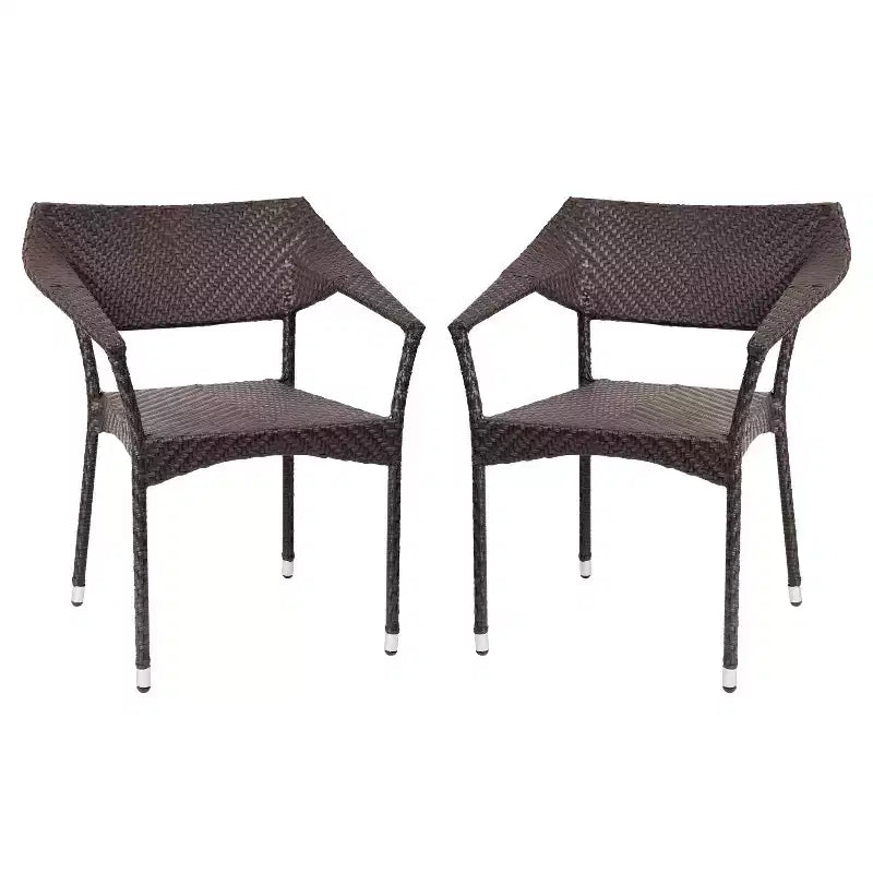Chaises de salle à manger de patio modernes Emma et Oliver toutes saisons avec rotin PE résistant à la décoloration et aux intempéries et cadre en acier renforcé
