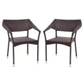 Chaises de salle à manger de patio modernes Emma et Oliver toutes saisons avec rotin PE résistant à la décoloration et aux intempéries et cadre en acier renforcé