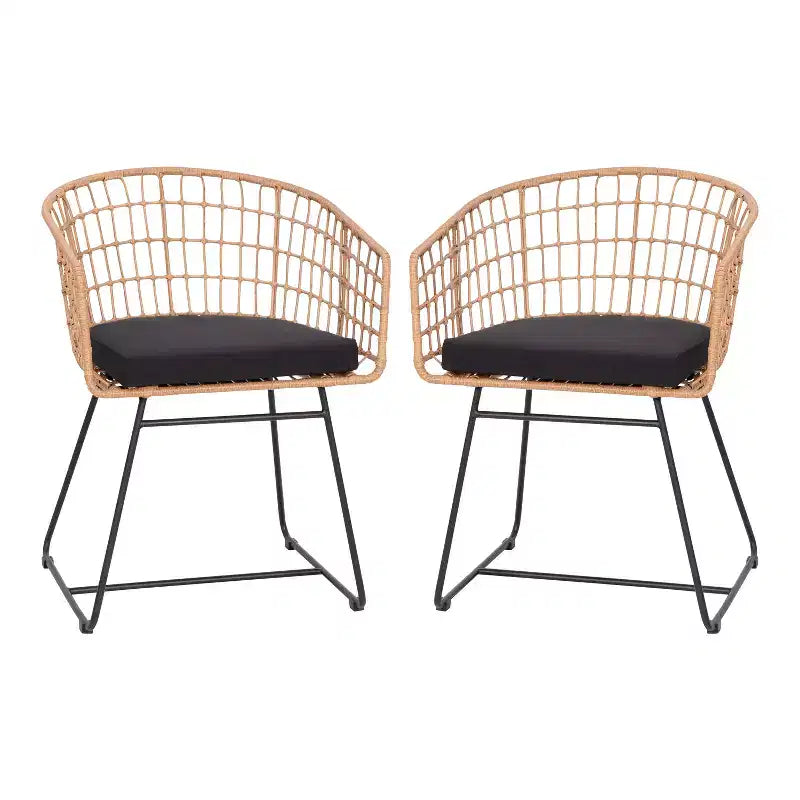Lot de deux chaises Emma et Oliver en similicuir tressé tout temps avec coussins rembourrés pour l'intérieur et l'extérieur