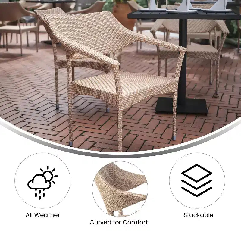 Chaise de salle à manger de patio moderne en rotin synthétique résistant à la décoloration et aux intempéries avec cadre en acier renforcé Merrick Lane