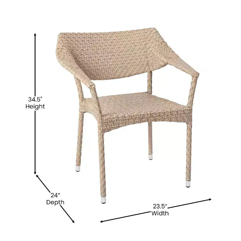 Chaise de salle à manger de patio moderne en rotin synthétique résistant à la décoloration et aux intempéries avec cadre en acier renforcé Merrick Lane