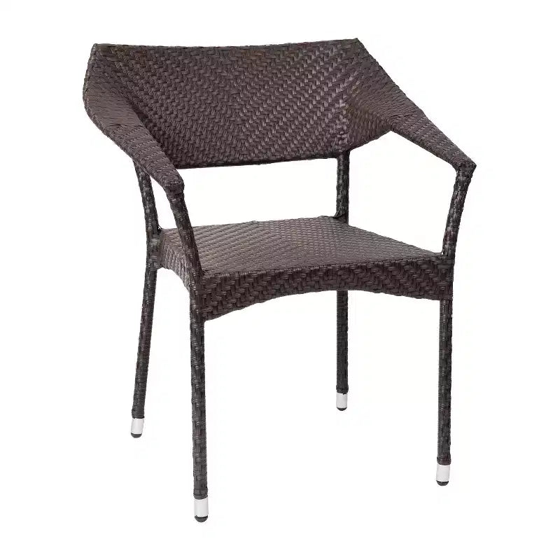 Chaise de salle à manger de patio moderne en rotin synthétique résistant à la décoloration et aux intempéries avec cadre en acier renforcé Merrick Lane