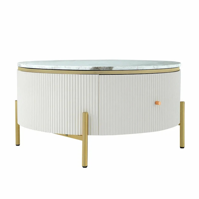 Table basse ronde moderne de 31,5 po avec grand tiroir de rangement
