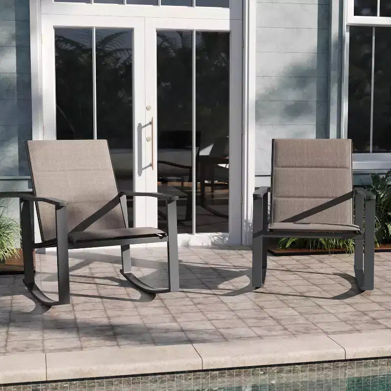 Emma et Oliver – Lot de 2 fauteuils à bascule d'extérieur avec matériau Flex Comfort et cadre en métal