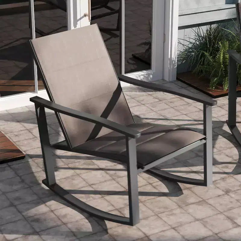 Emma et Oliver – Lot de 2 fauteuils à bascule d'extérieur avec matériau Flex Comfort et cadre en métal