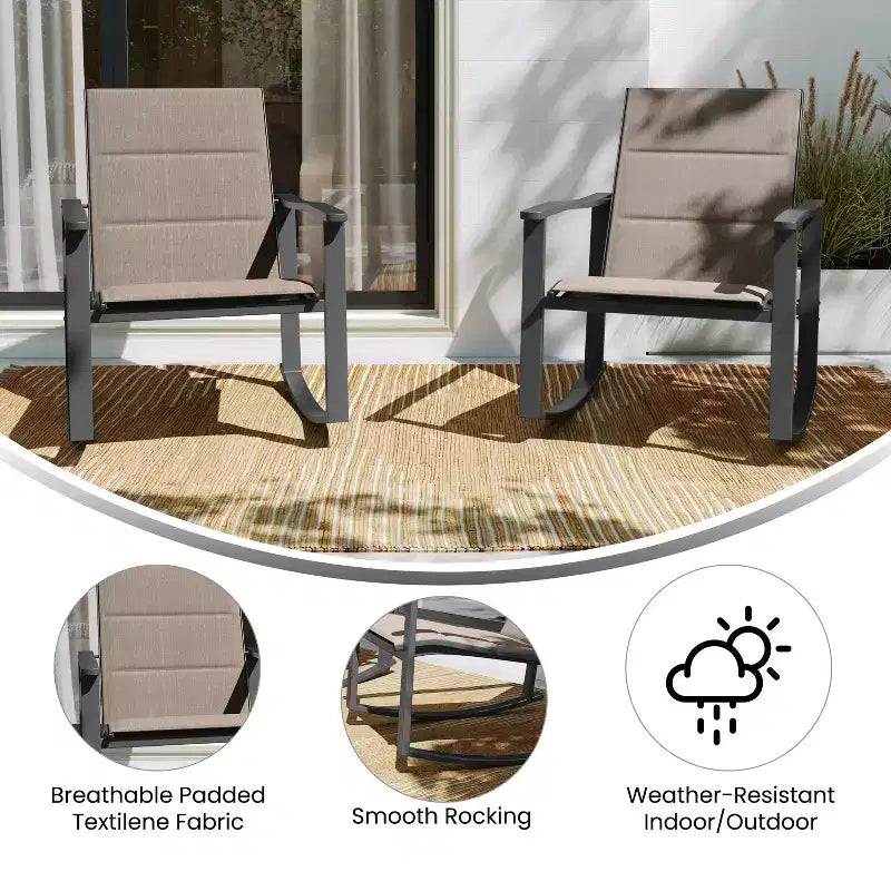 Emma et Oliver – Lot de 2 fauteuils à bascule d'extérieur avec matériau Flex Comfort et cadre en métal