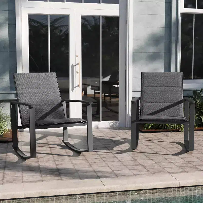 Emma et Oliver – Lot de 2 fauteuils à bascule d'extérieur avec matériau Flex Comfort et cadre en métal