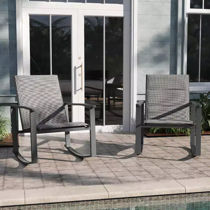 Emma et Oliver – Lot de 2 fauteuils à bascule d'extérieur avec matériau Flex Comfort et cadre en métal
