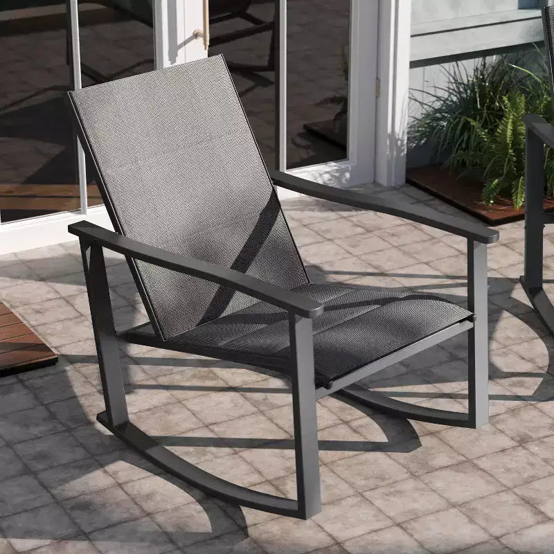 Emma et Oliver – Lot de 2 fauteuils à bascule d'extérieur avec matériau Flex Comfort et cadre en métal