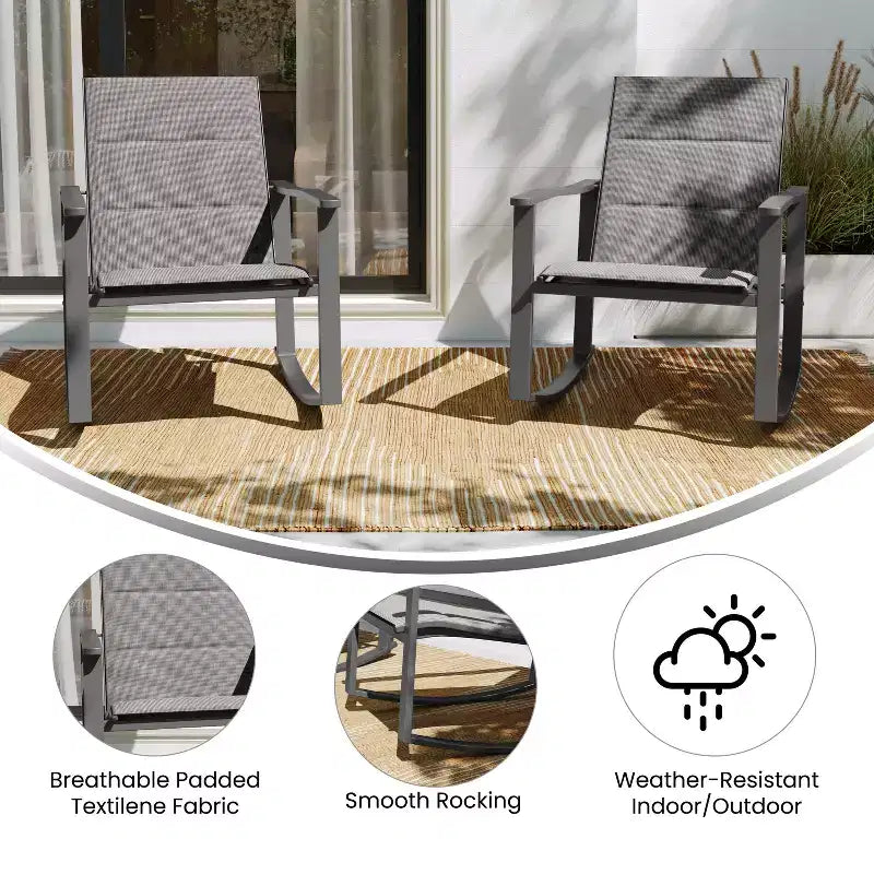 Emma et Oliver – Lot de 2 fauteuils à bascule d'extérieur avec matériau Flex Comfort et cadre en métal