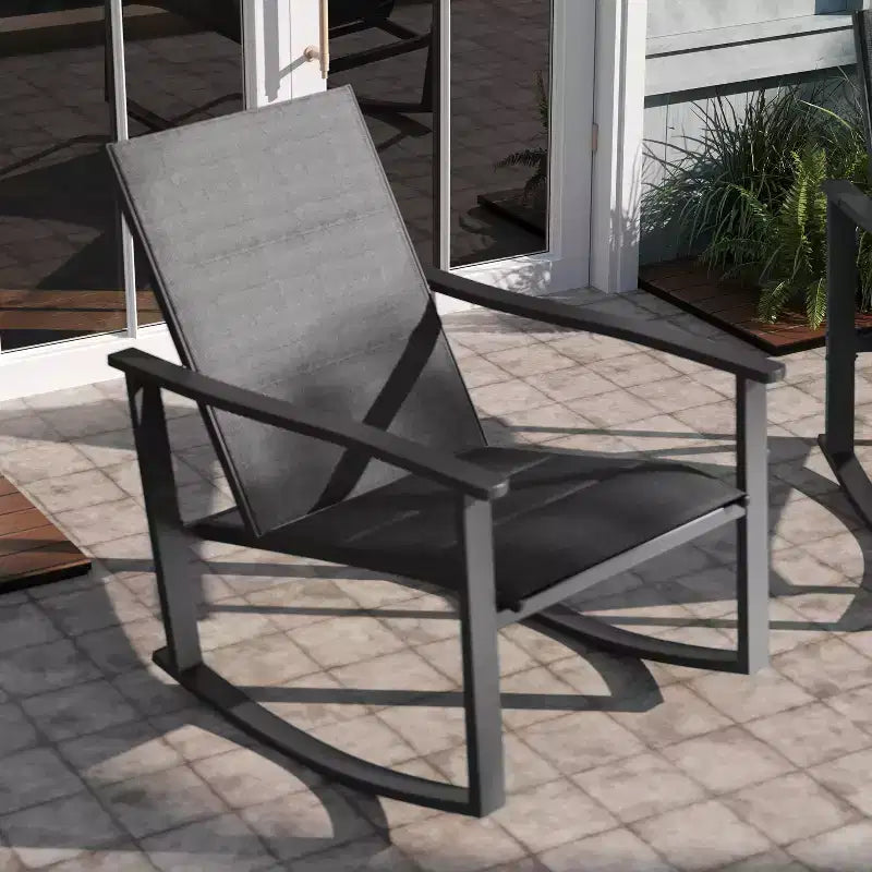 Emma et Oliver – Lot de 2 fauteuils à bascule d'extérieur avec matériau Flex Comfort et cadre en métal