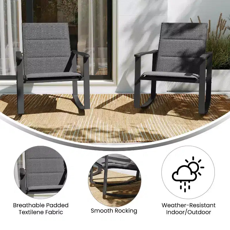 Emma et Oliver – Lot de 2 fauteuils à bascule d'extérieur avec matériau Flex Comfort et cadre en métal