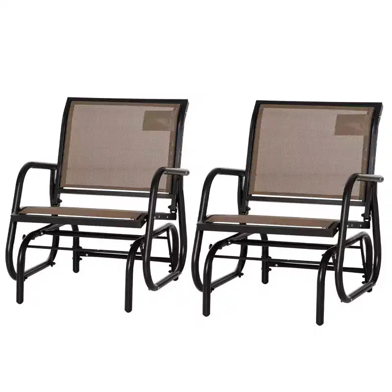 Outsunny Ensemble de 2 fauteuils de jardin à bascule, Chaise balançoire avec tissu maillé respirant, Accoudoirs incurvés pour porche, jardin, bord de piscine, balcon, Marron