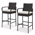 Costway 2PCS Patio PE Wicker Bar Chairs Counter HeightBarstools with Armrests &Cushions