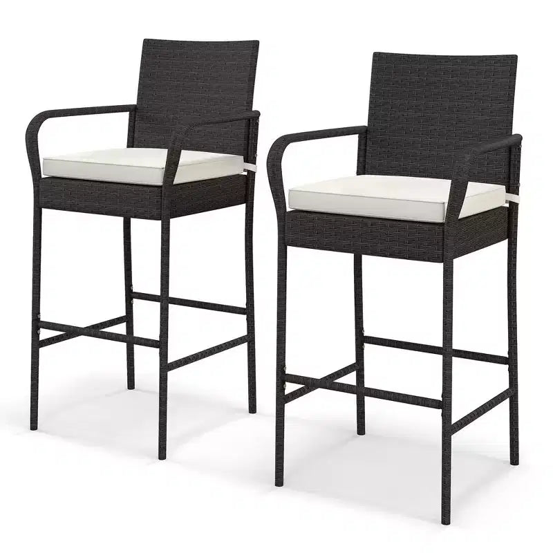 Costway 2PCS Patio PE Wicker Bar Chairs Counter HeightBarstools with Armrests &Cushions