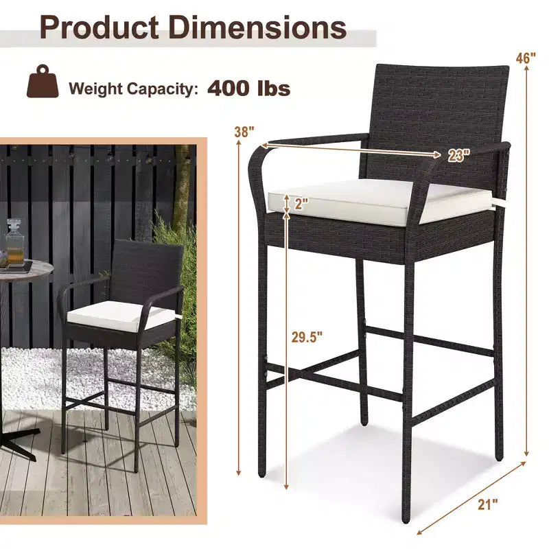 Costway Lot de 2 chaises de bar de terrasse en résine tressée avec accoudoirs et coussins