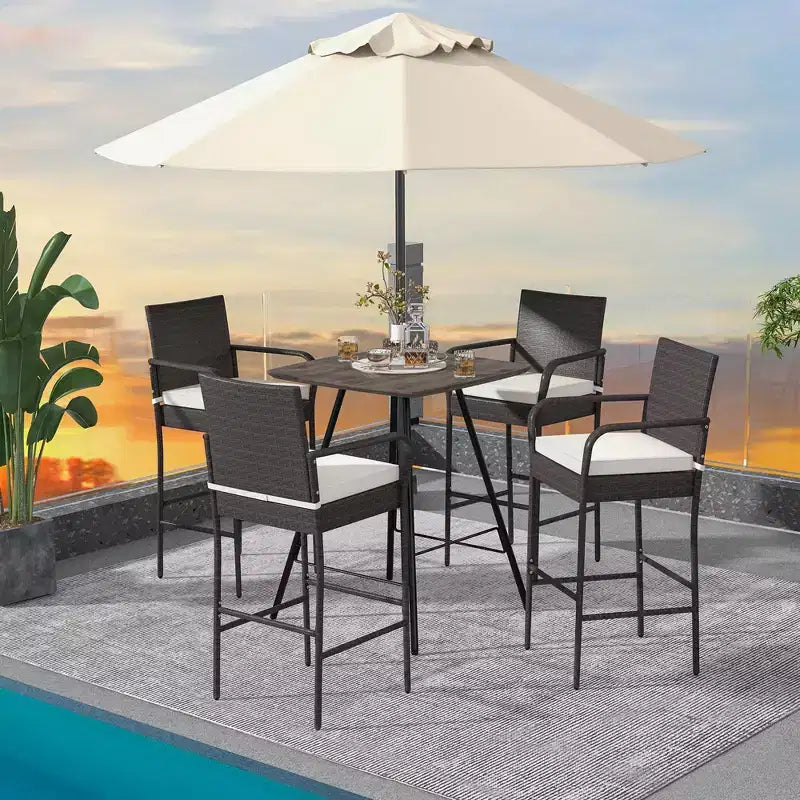 Costway Lot de 2 chaises de bar de terrasse en résine tressée avec accoudoirs et coussins