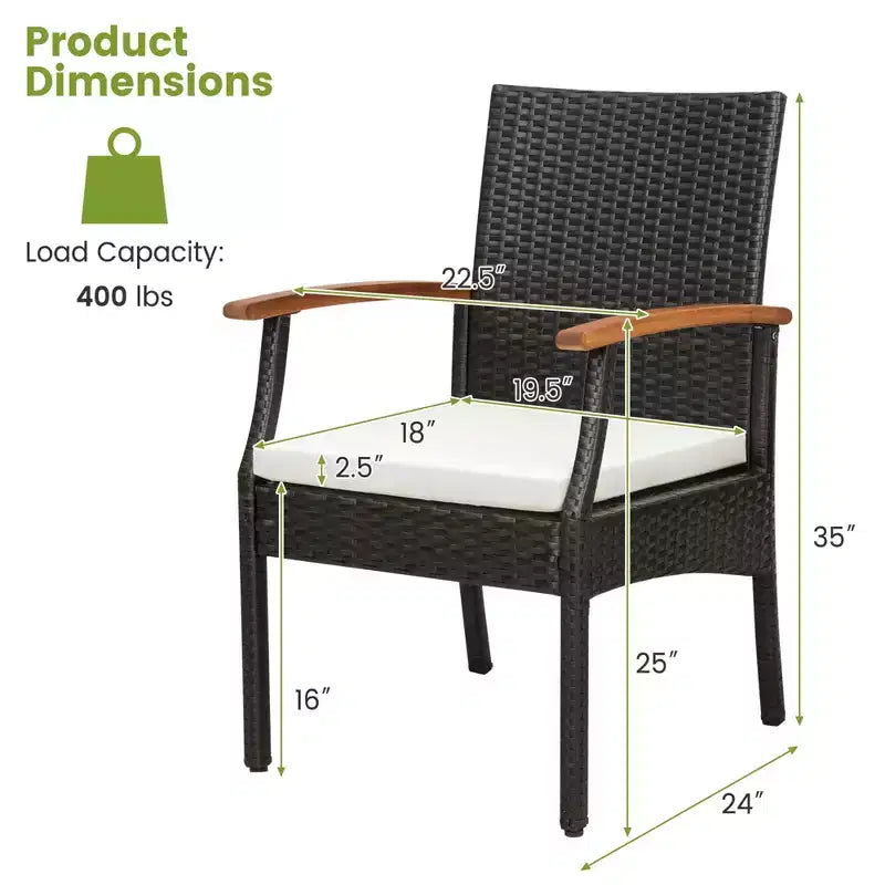 Chaises de patio en rotin PE Costway, accoudoirs en bois d'acacia avec coussin doux zippé, pour balcon