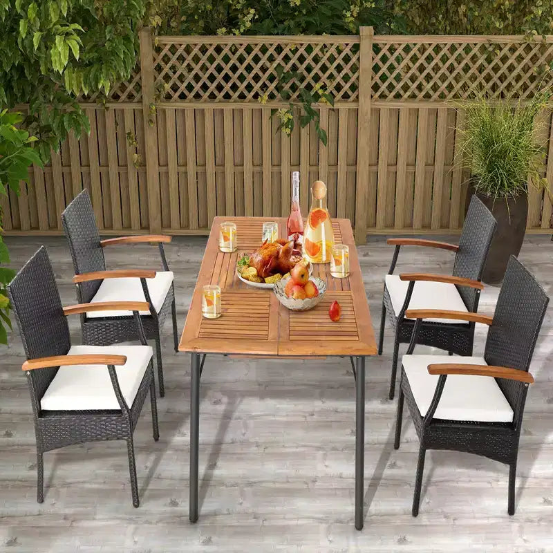 Chaises de patio en rotin PE Costway, accoudoirs en bois d'acacia avec coussin doux zippé, pour balcon