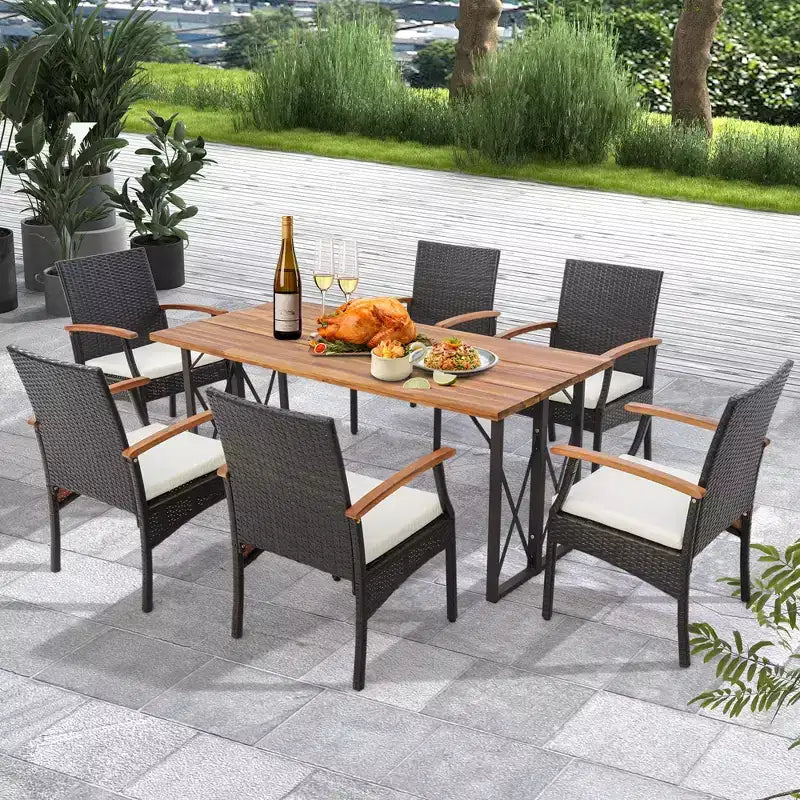 Chaises de patio en rotin PE Costway, accoudoirs en bois d'acacia avec coussin doux zippé, pour balcon