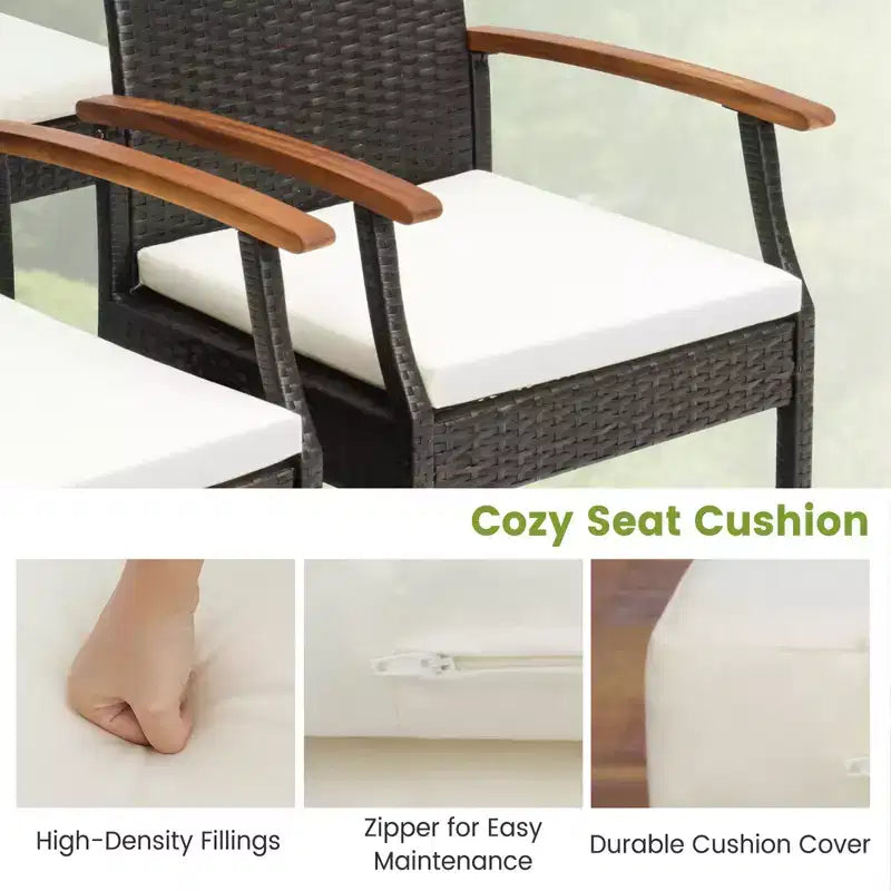 Chaises de patio en rotin PE Costway, accoudoirs en bois d'acacia avec coussin doux zippé, pour balcon