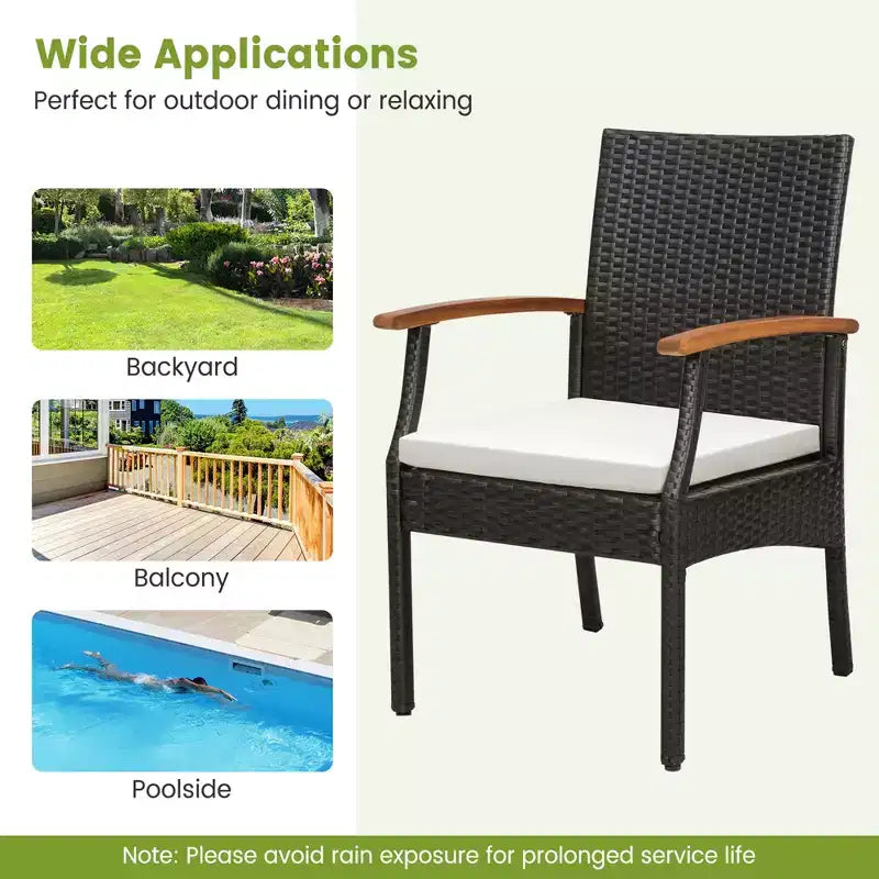 Chaises de patio en rotin PE Costway, accoudoirs en bois d'acacia avec coussin doux zippé, pour balcon