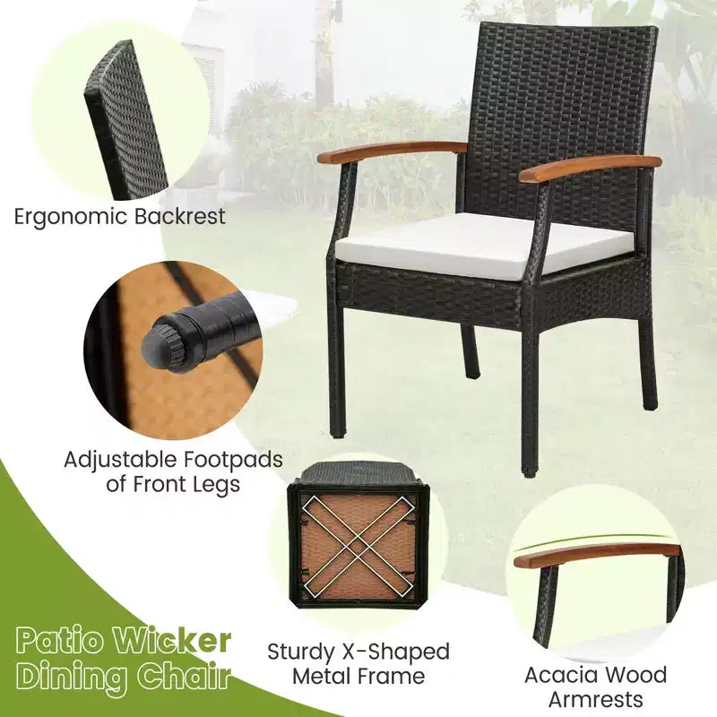 Chaises de patio en rotin PE Costway, accoudoirs en bois d'acacia avec coussin doux zippé, pour balcon