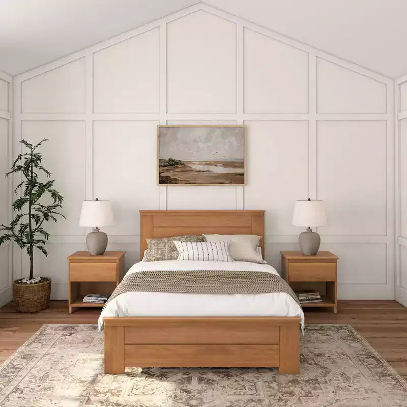 Lit double Plank+Beam Farmhouse avec tête de lit, plateforme en bois massif