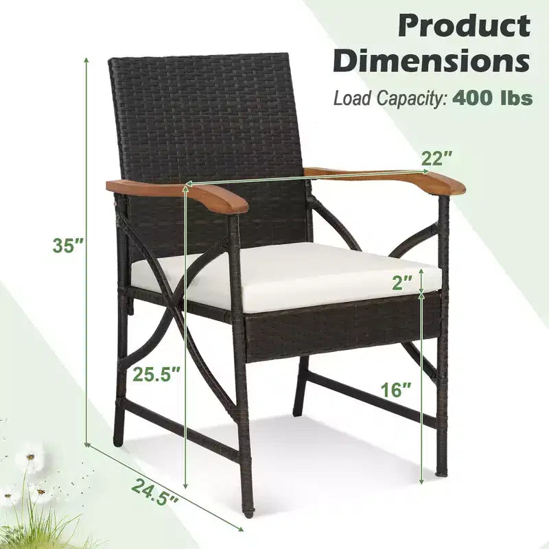 Costway Ensemble de salle à manger en rotin 5 pièces pour patio, table en bois d'acacia et 4 chaises en osier avec trou pour parasol