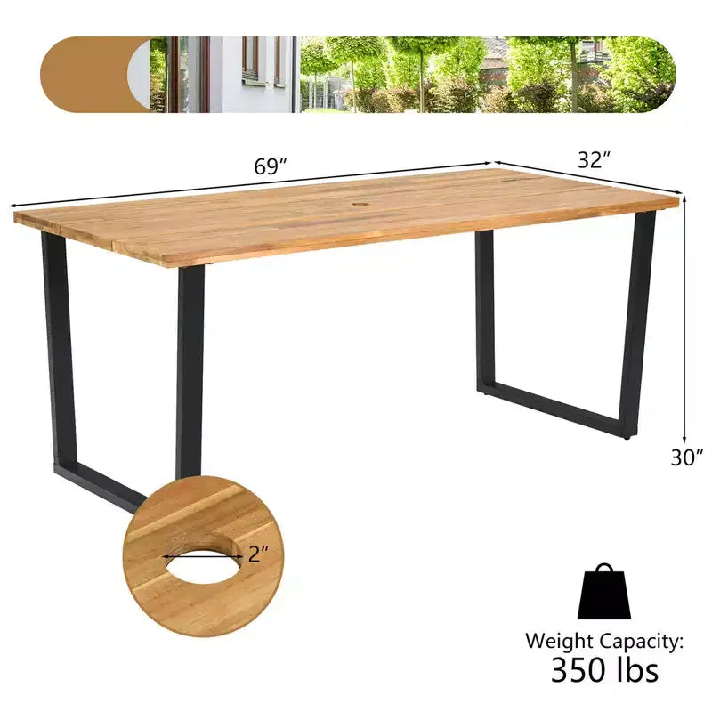 Costway Ensemble de salle à manger en rotin 5 pièces pour patio, table en bois d'acacia et 4 chaises en osier avec trou pour parasol