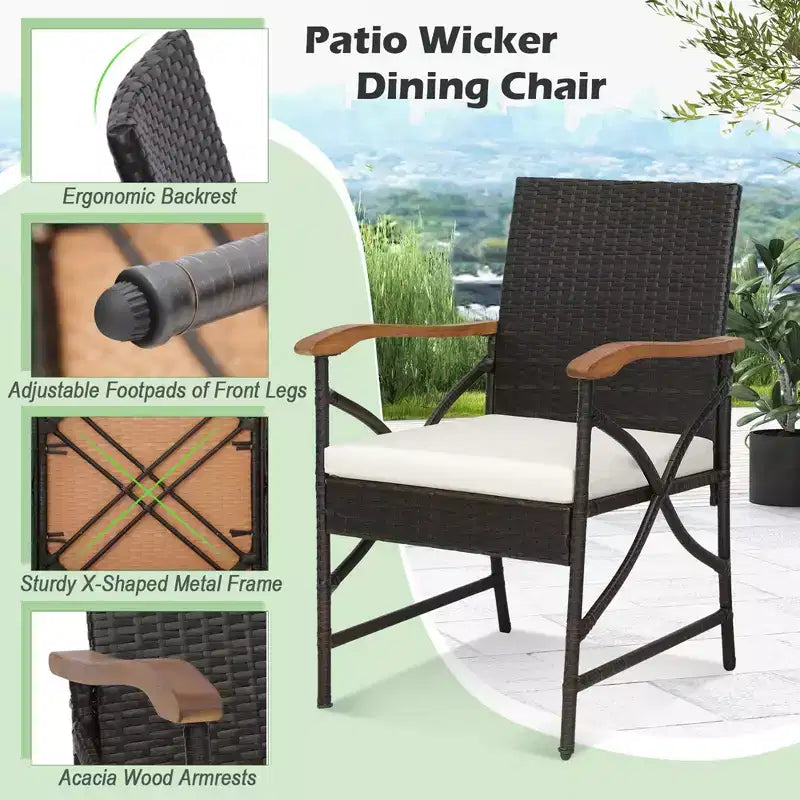 Costway Ensemble de salle à manger en rotin 5 pièces pour patio, table en bois d'acacia et 4 chaises en osier avec trou pour parasol