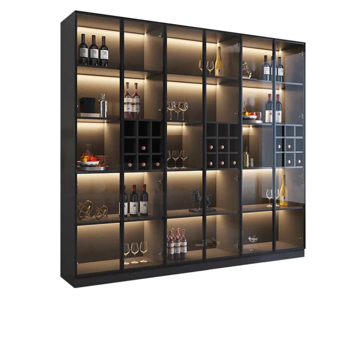 Meuble de rangement à vin minimaliste en bois noir avec porte vitrée