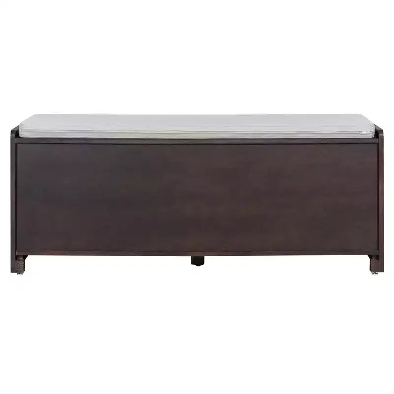 Banc de rangement rustique en bois Whisen, banc à chaussures d'entrée avec coussin amovible, étagères réglables