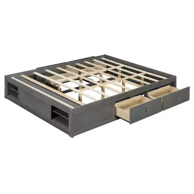 Cadre de lit plateforme Whisen Queen avec 4 tiroirs de rangement et rangement dans le pied de lit