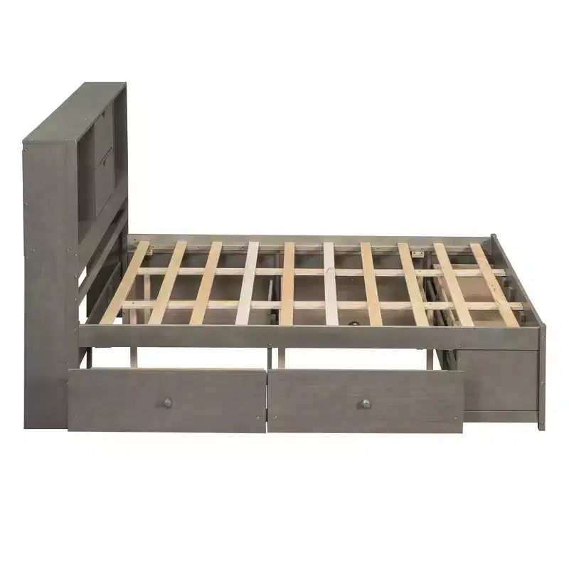Lit plateforme de taille Queen avec étagère de rangement et 8 tiroirs, montage facile